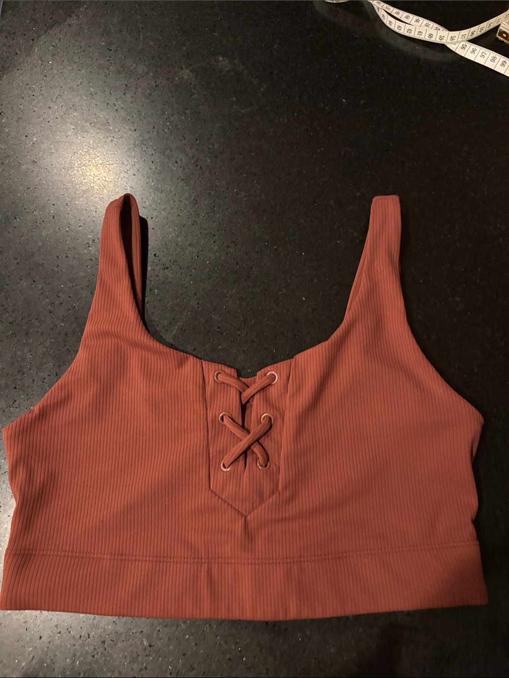 Joy Lab Ribbed Lace-Up Crop Tank Top - Rust sports bra